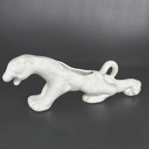 Vintage Mini Off-white Drip Glaze Crouching Panther Planter. Mid-Century Modern